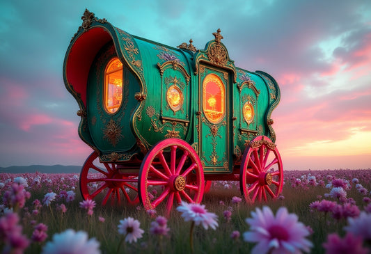 Wagon in a sea of Daisys Art Print