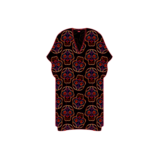Sugar Skull Kaftan Satin Chiffon