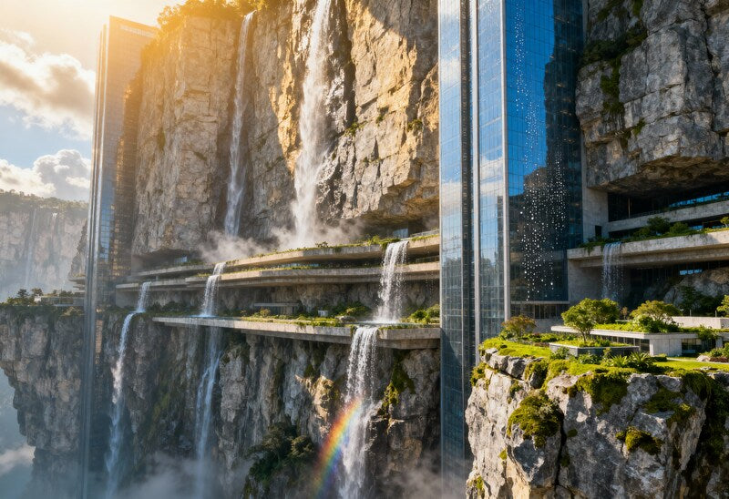 Waterfall city Art Print