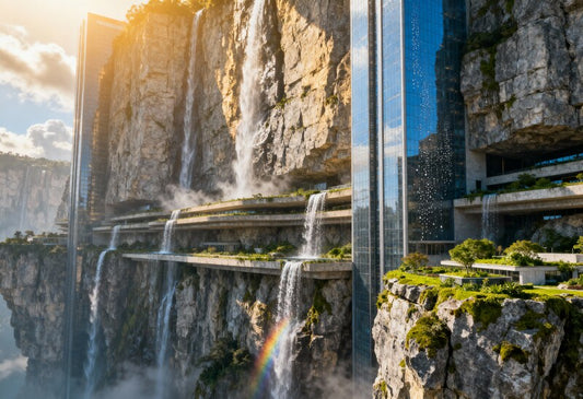 Waterfall city Art Print